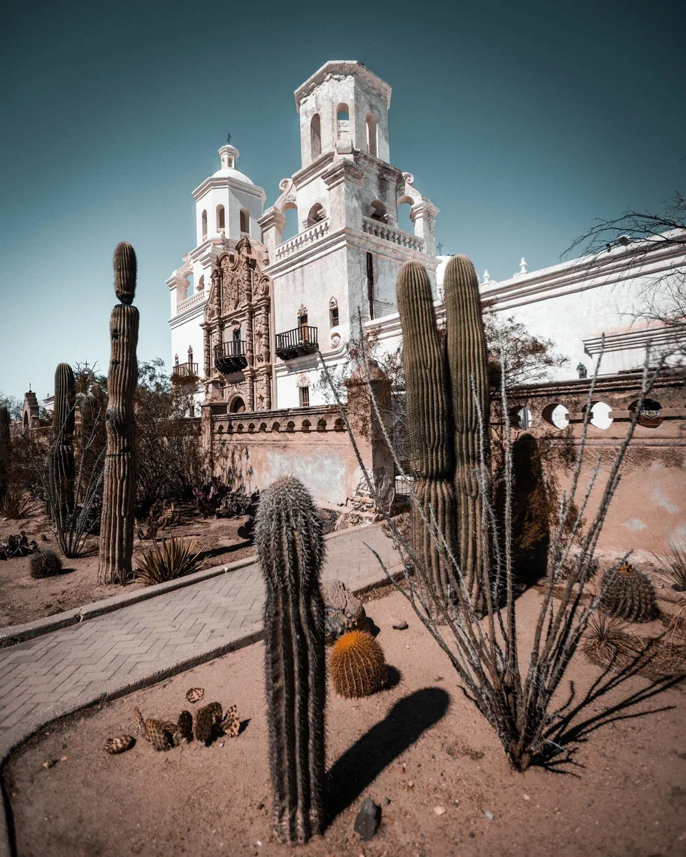 San Xavier del Bac Mission and saguaros, Tucson, Arizona
